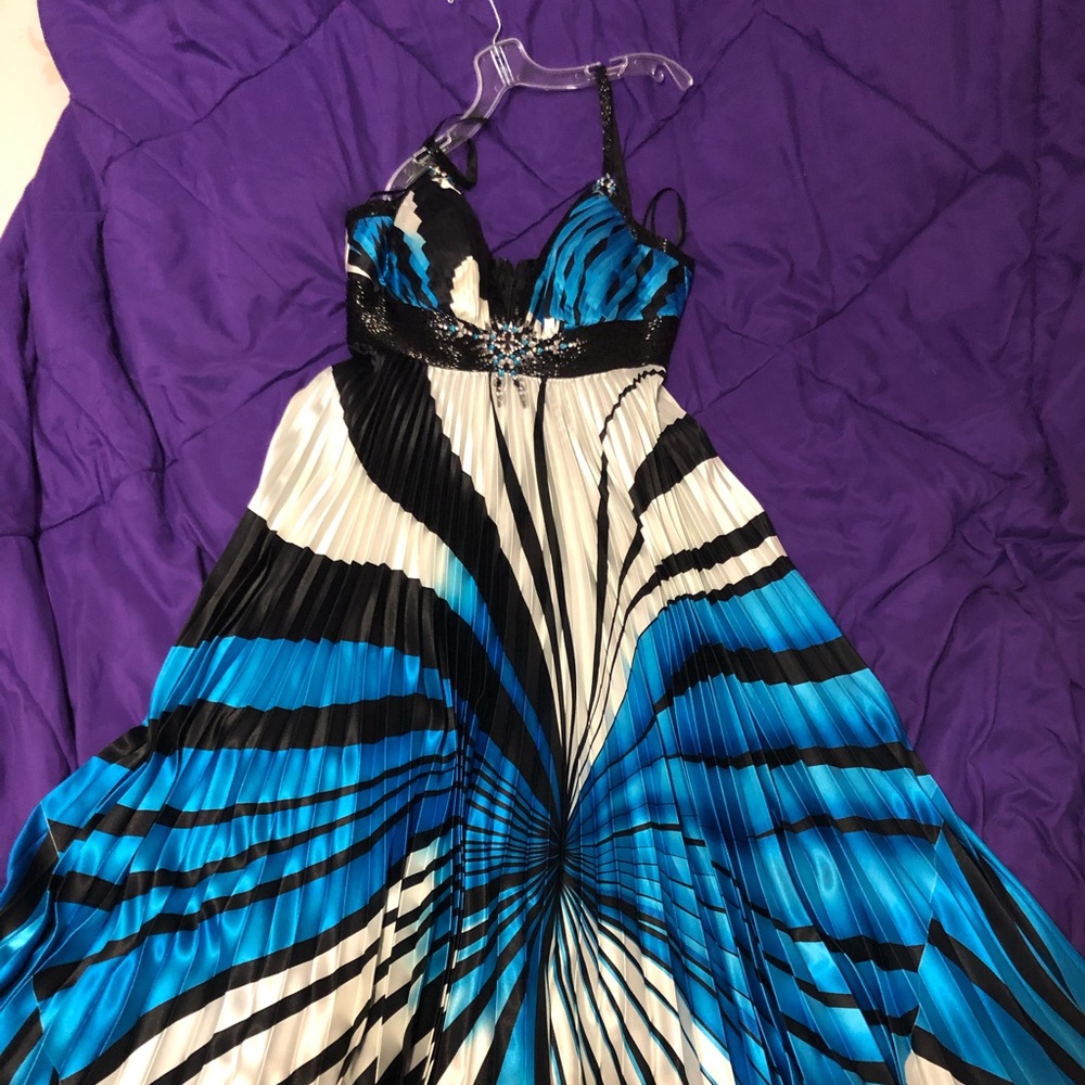 Blue, Black, and White Empire Waist Prom Dress